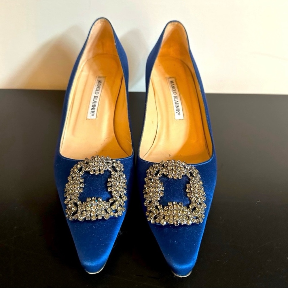 Manolo Blahnik Blue Satin Pumps